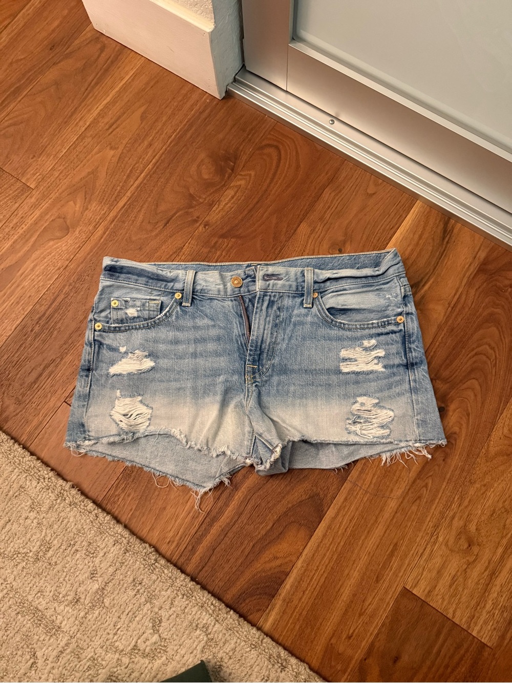 7 For All Mankind Light Blue Distressed Denim Cutoff Shorts